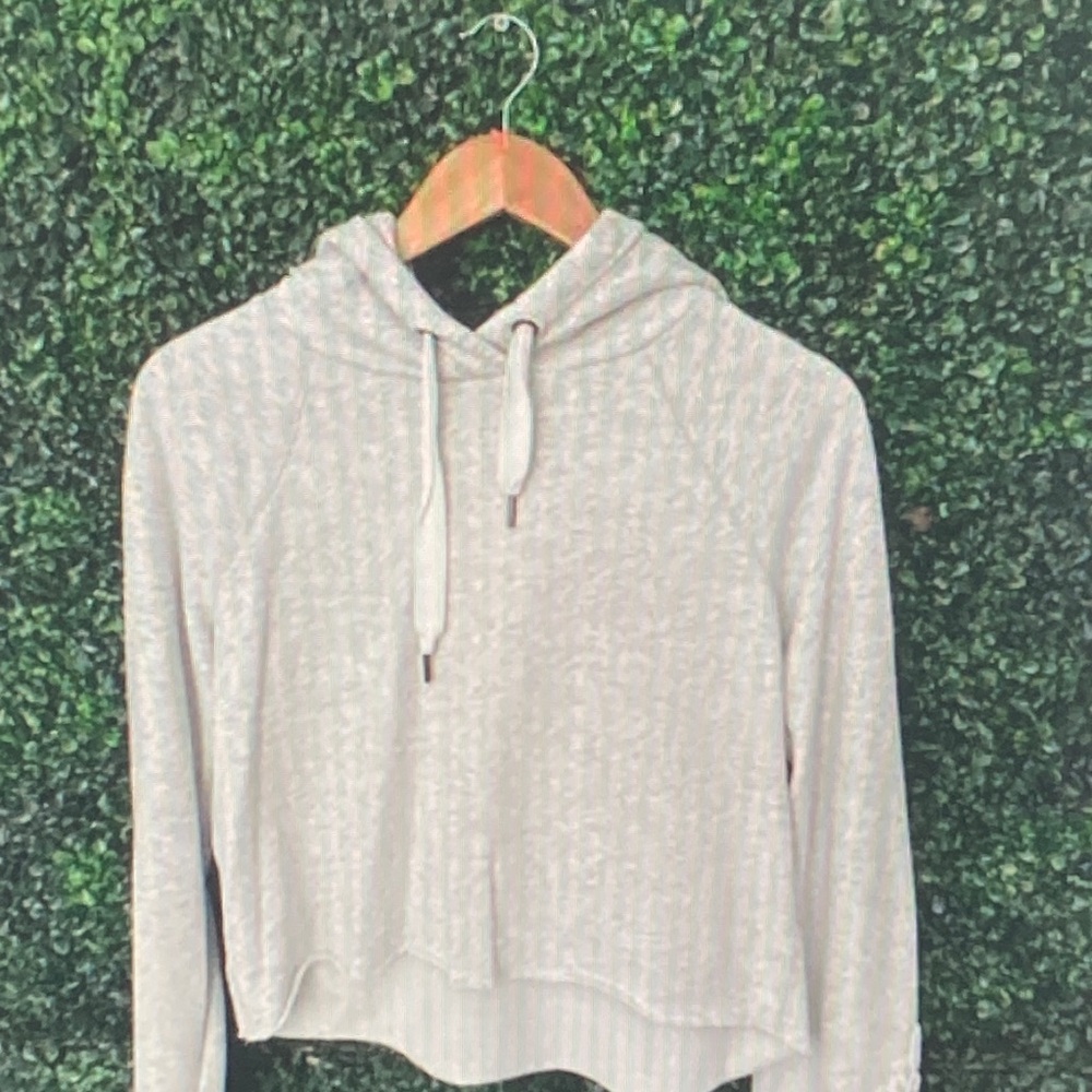Aeropostale Light Gray Drawstring Cropped Hoodie